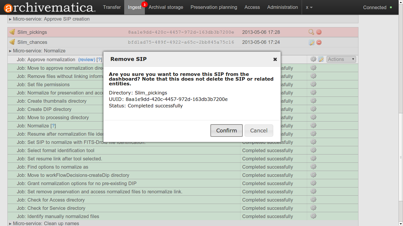 Click on the red Remove icon to remove a transfer or SIP from the dashboard