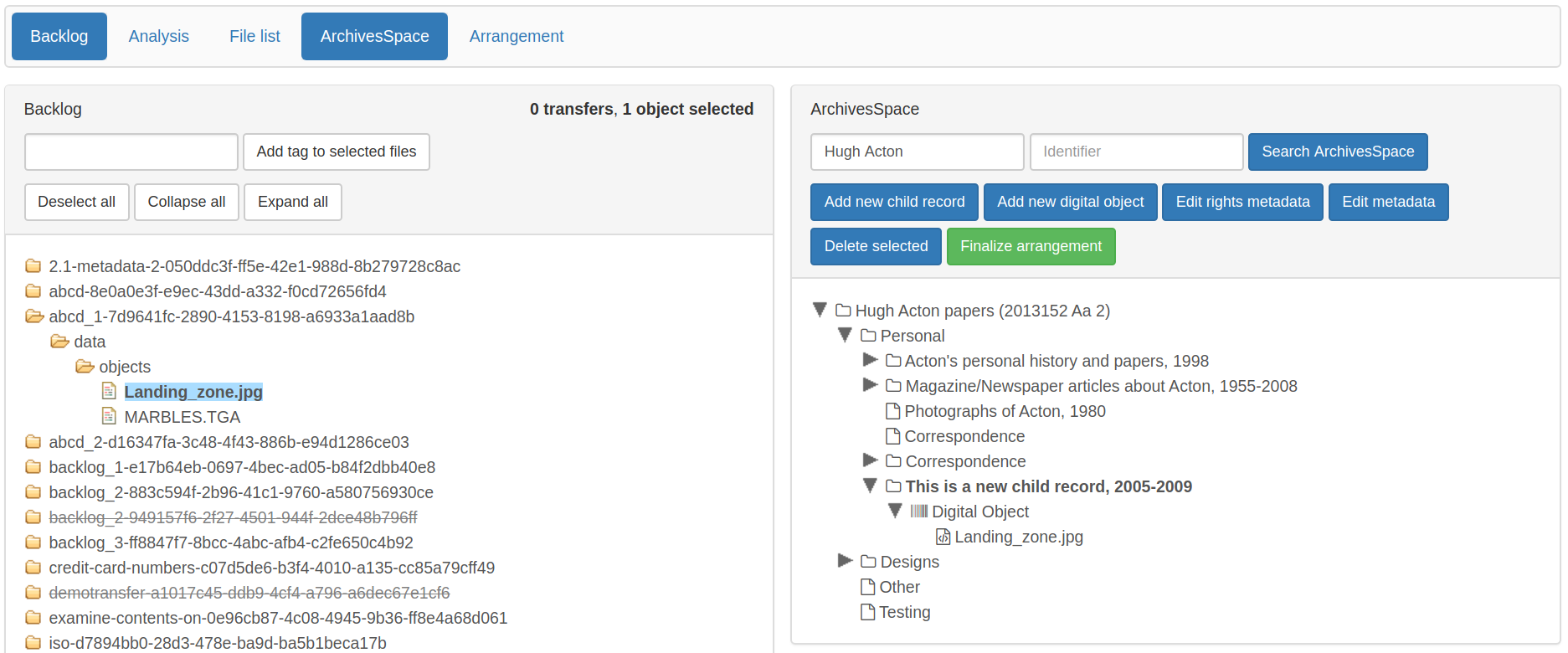 Backlog and analysis panes