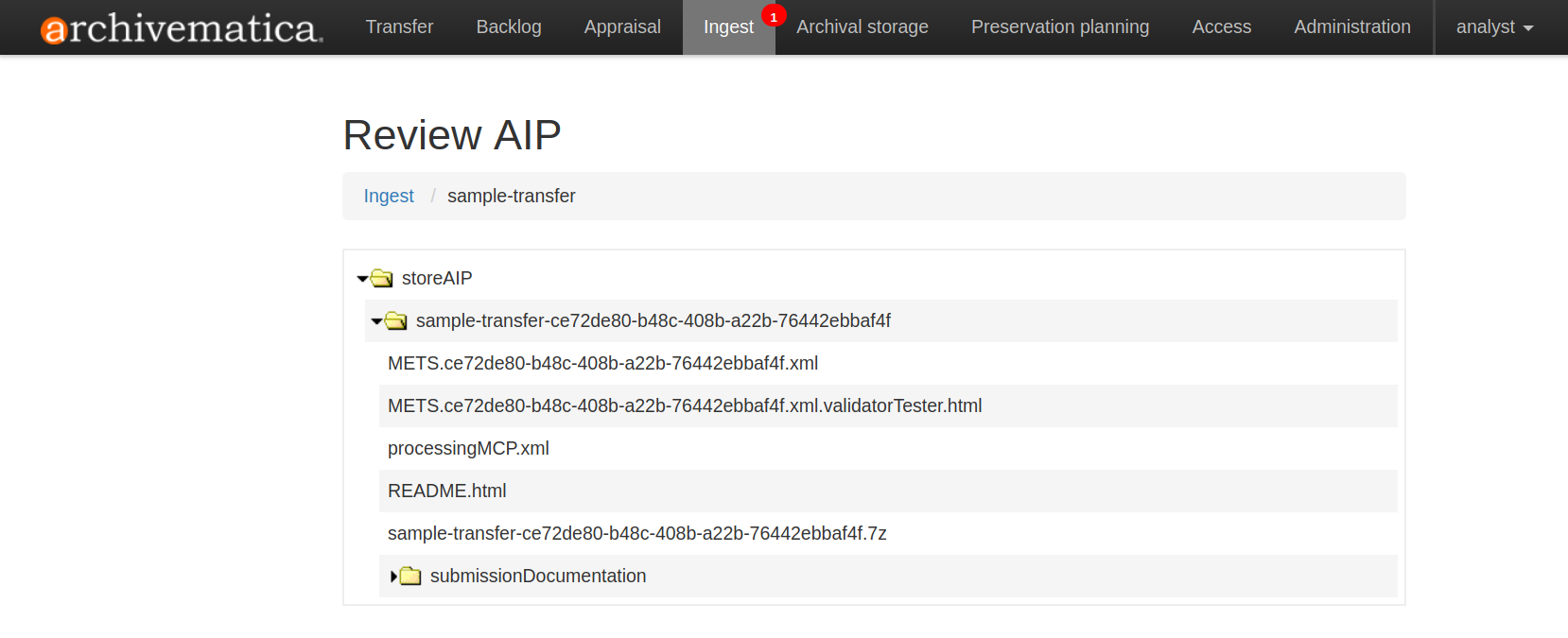 The AIP review page showing an expanded AIP file structure