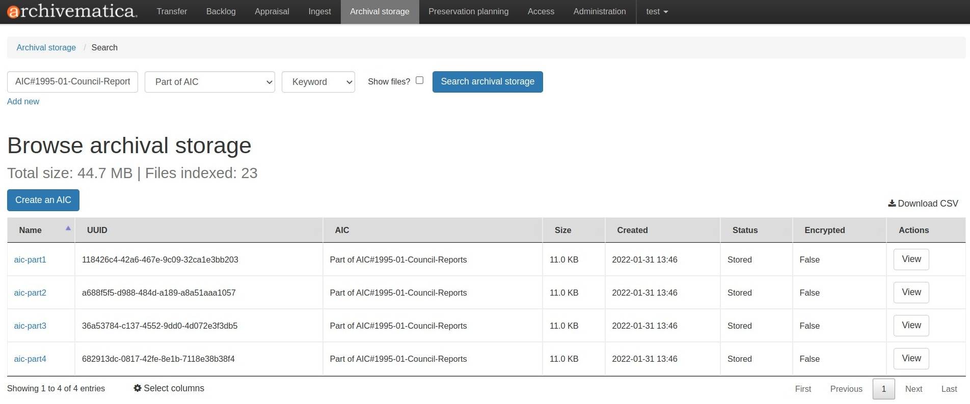 Search for AIPs in Archival storage