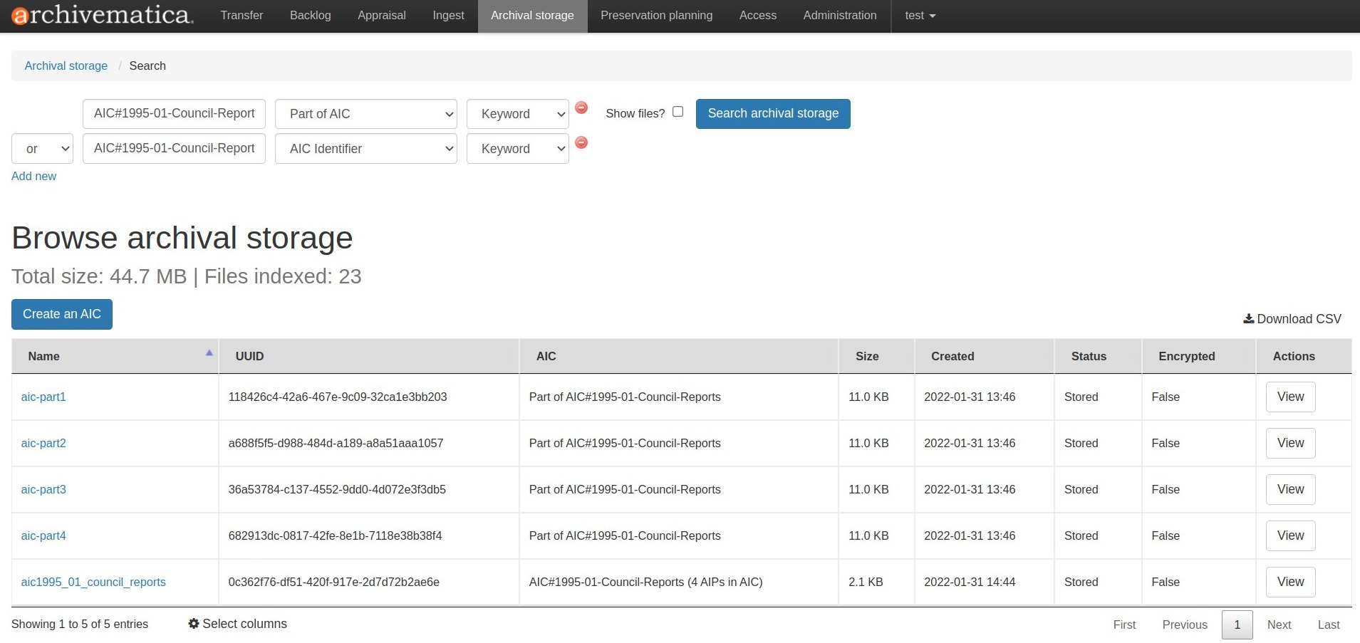 Search for AICs using the AIC identifier
