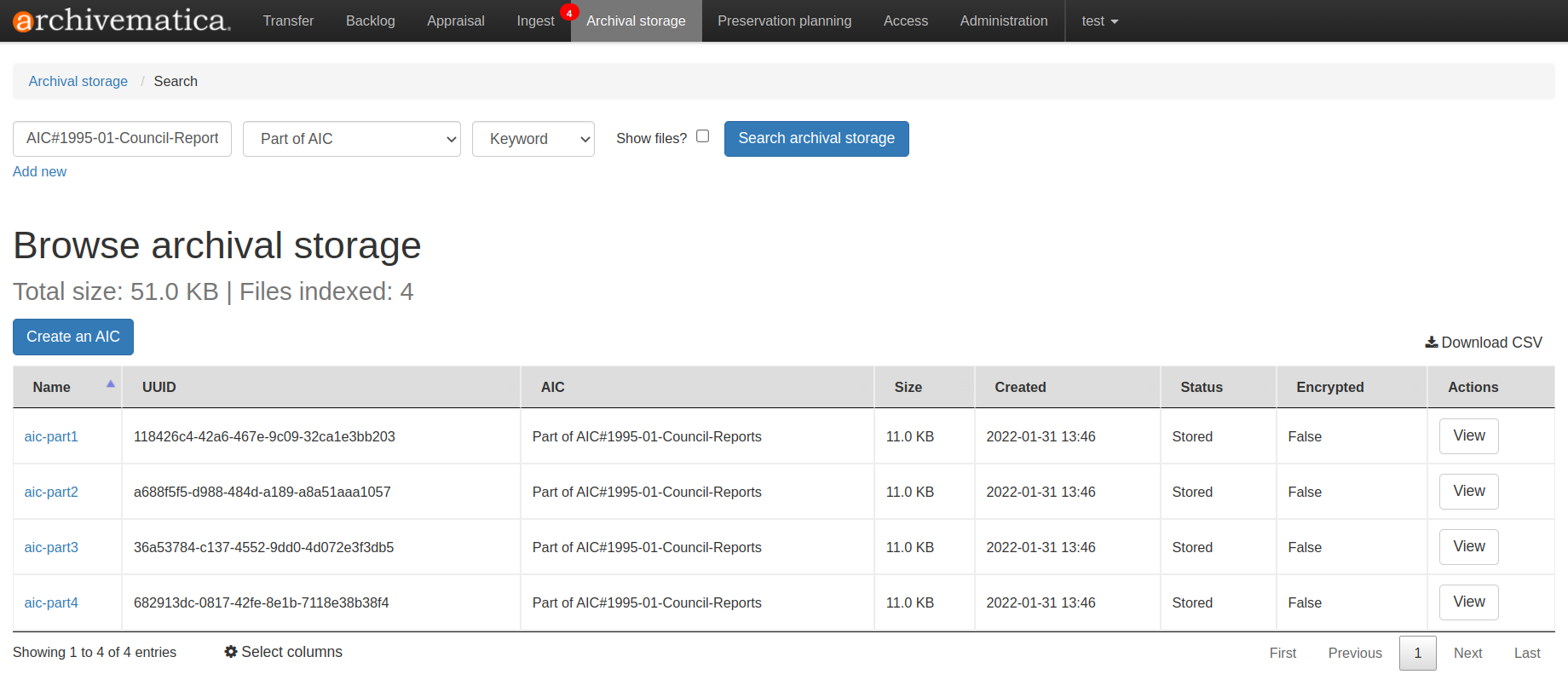 Search for AIPs in Archival storage