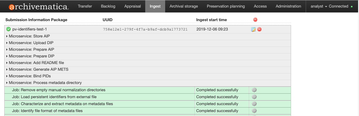 The persistent identifier (PID) from identifiers.json are parsed and loaded during the 'Process metadata directory' microservice