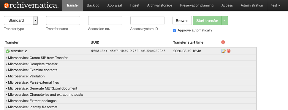 The Transfer tab is where transfers into Archivematica begin.