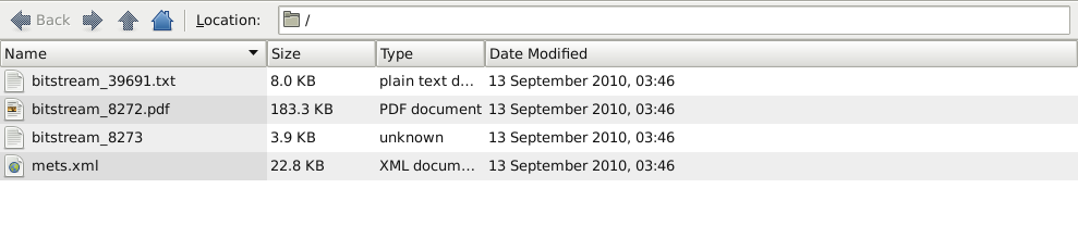 An unzipped DSpace export package, showing the four files that comprise the item.