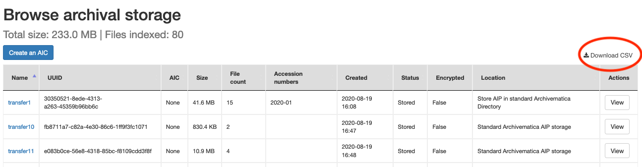 Download all AIP metadata using CSV download