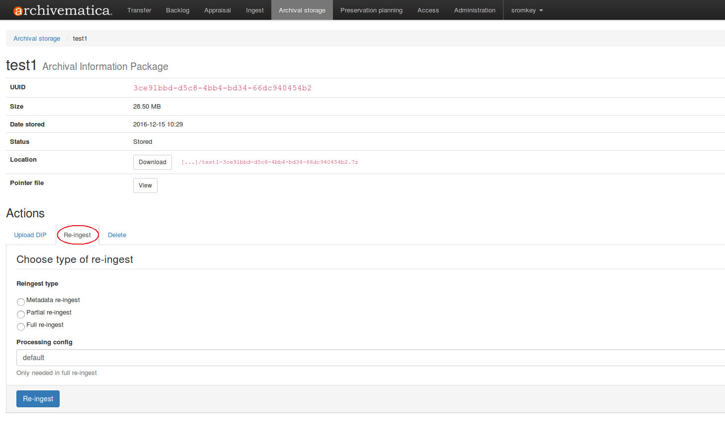 Click on re-ingest beside the AIP