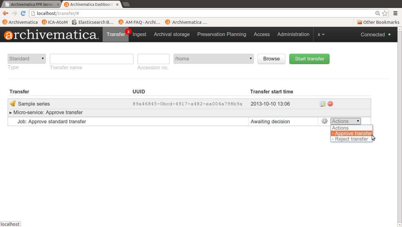In the Actions drop-down menu, select "Approve transfer"