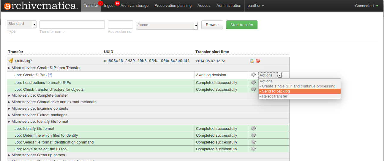 A transfer that is ready to be packaged into a SIP or stored in backlog