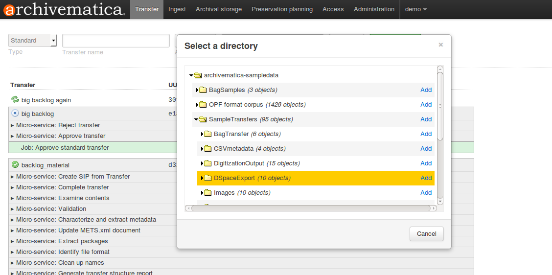 Select transfer(s) from source directory(ies)