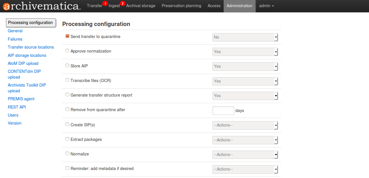 Processing configuration dashboard part 1
