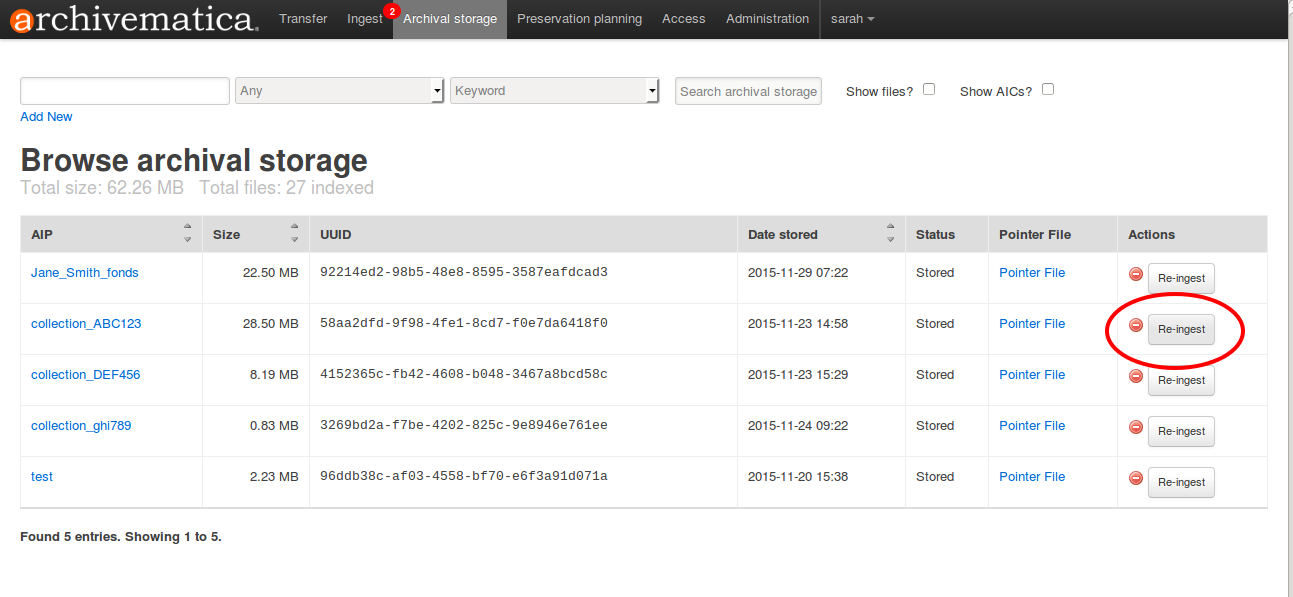 Click on reingest beside the AIP