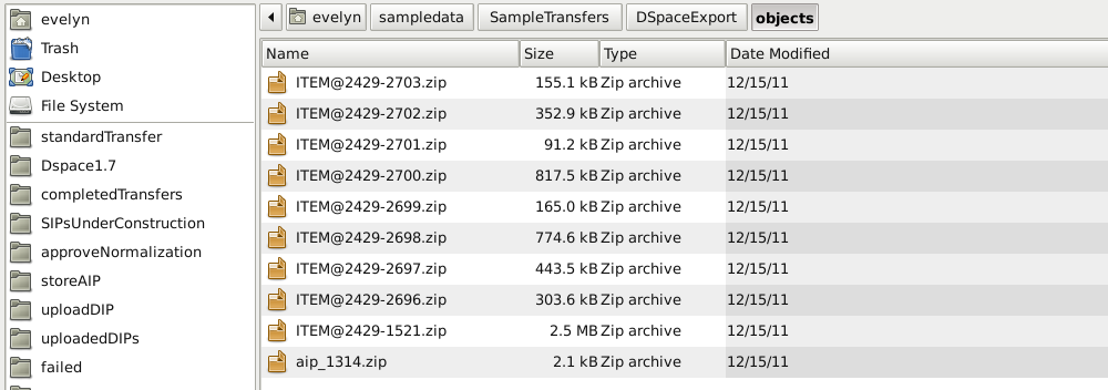 A DSpace export with collection and item-level zipped files