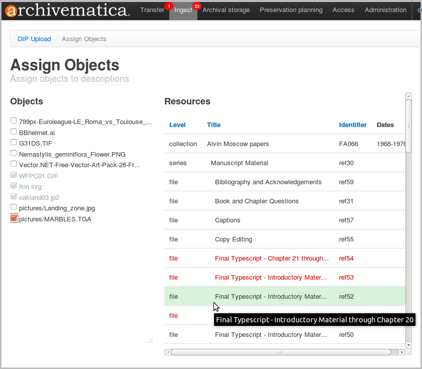 DIP objects being mapped to archival descriptions from AT