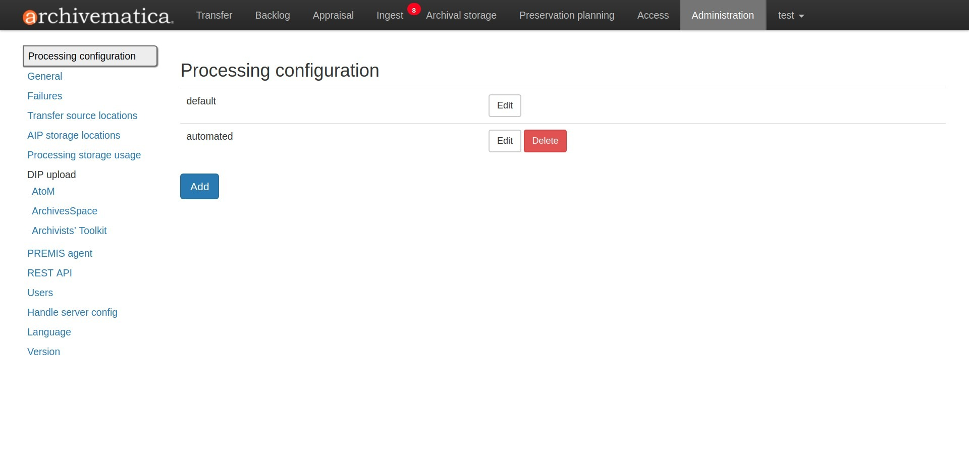 Image showing the Processing configuration page in the dashboard