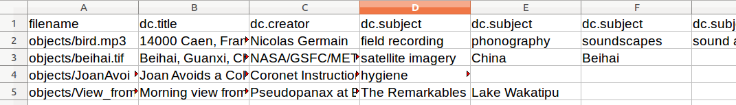 Example csv file contents