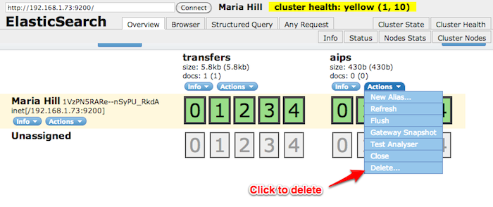 Deleting an Elasticsearch index from Elasticsearch Head.