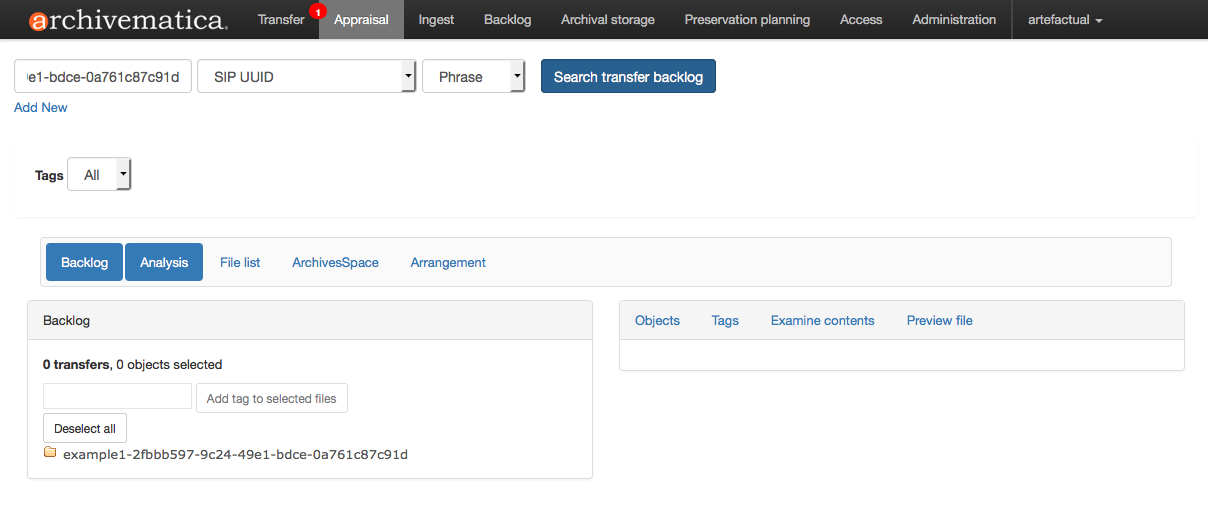 Search box for searching the backlog in the Appraisal tab