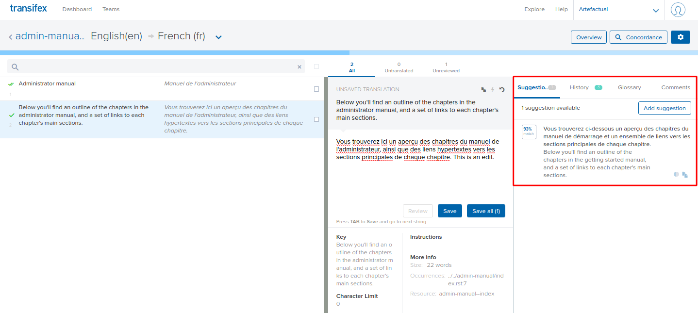 Edit a translated string.