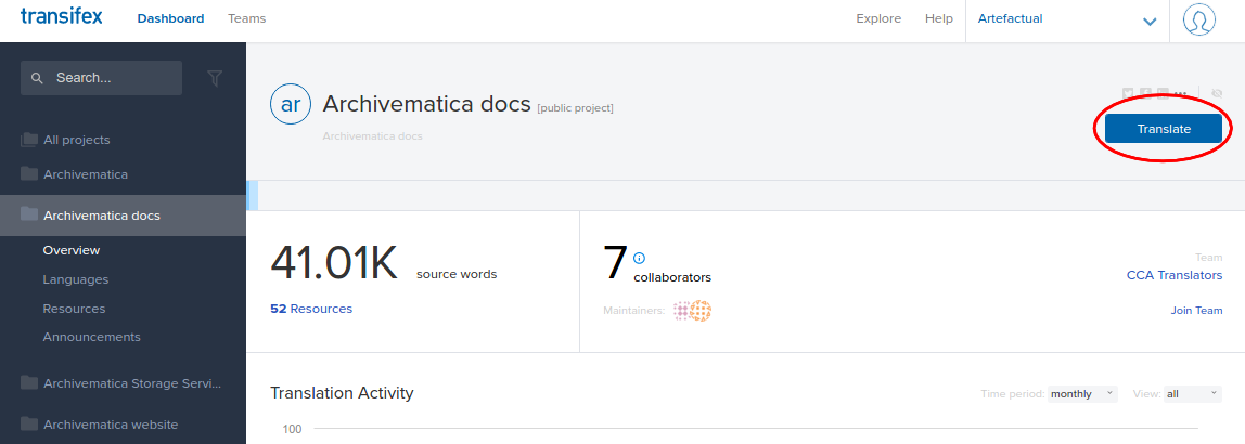 Select the translate button to start translating.