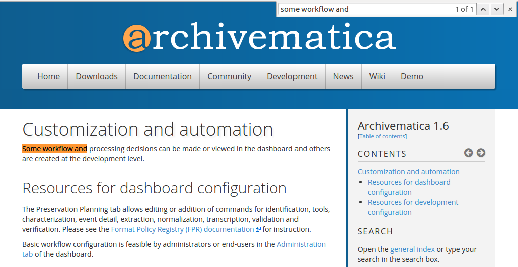 Search for the string on the page of the documentation where it occurs.