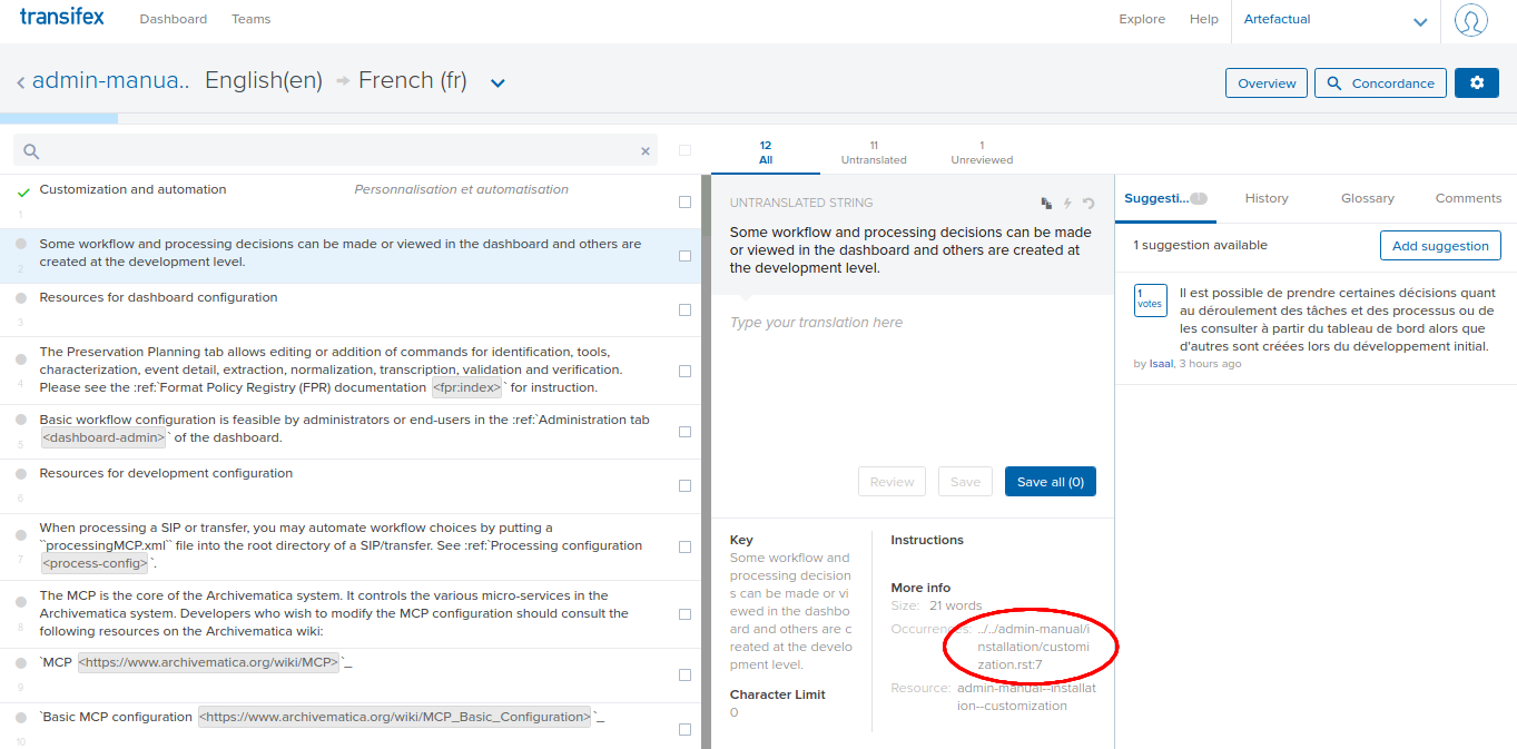 The context of the string is listed under More Info.