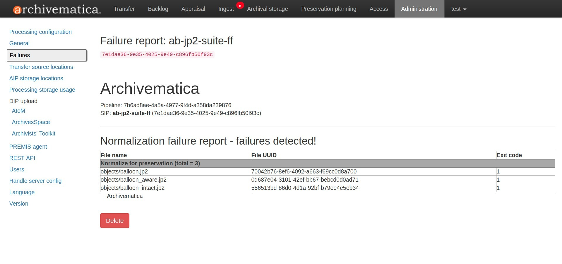 Failure report for a failed transfer