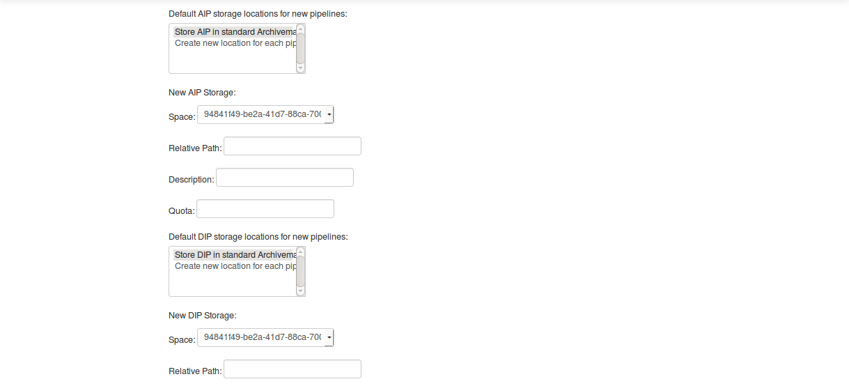Storage Service Administration screen part 2.