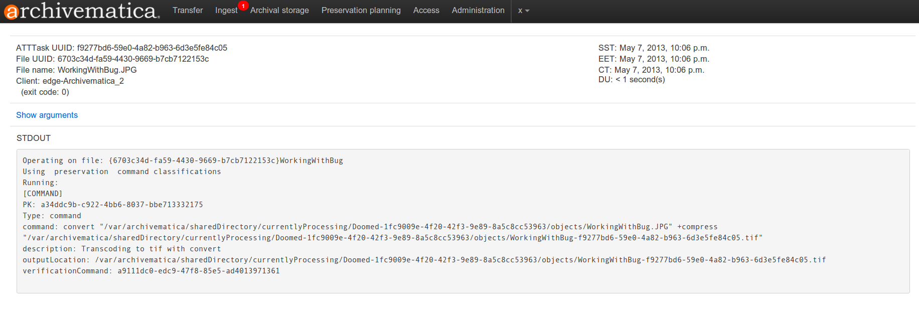 Task output for failed normalization job