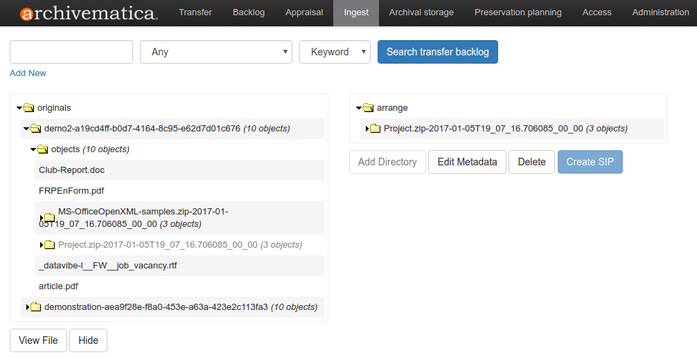 Dragging and dropping directories from Originals pane to Arrange pane