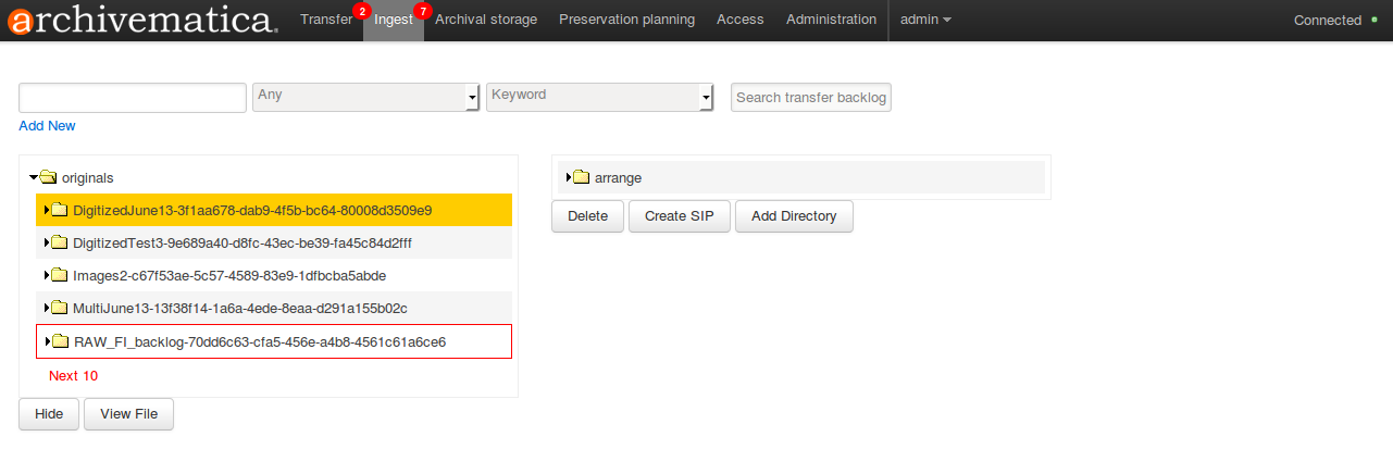 Transfer backlog search results populate Originals pane