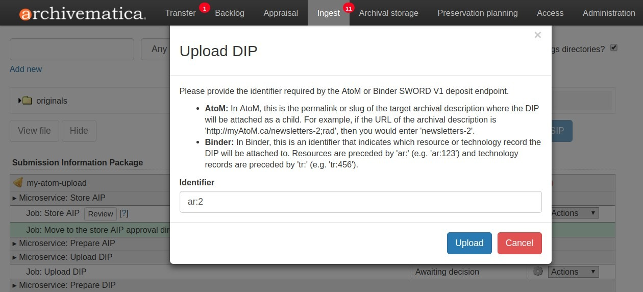 Image shows a popup window where a user can enter identifier for the resource in Binder