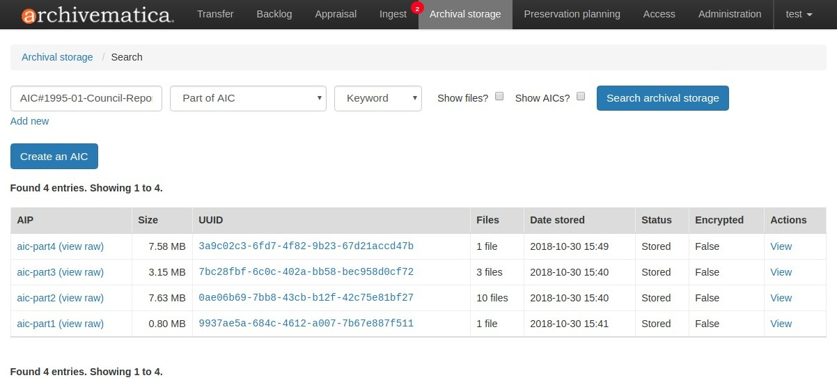 Search for AIPs in Archival storage