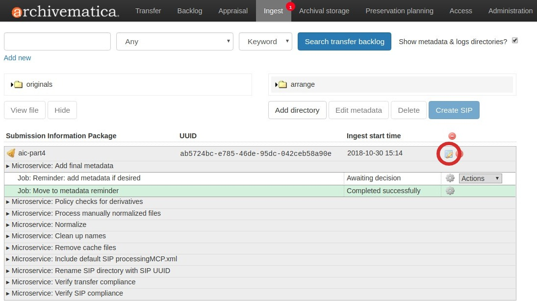Click on the metadata button to the right of the transfer name to edit the transfer's metadata