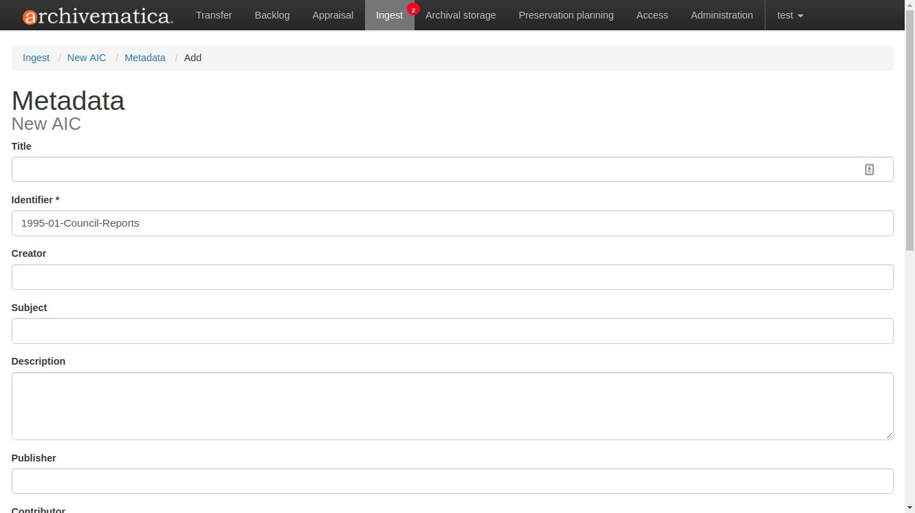 Enter metadata about the AIC.