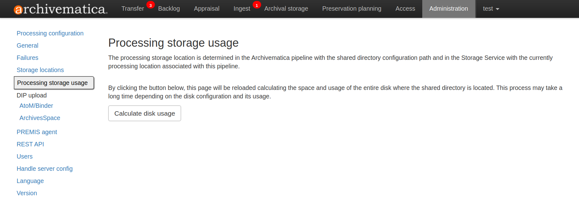 Processing storage usage area of Administration page before calculation