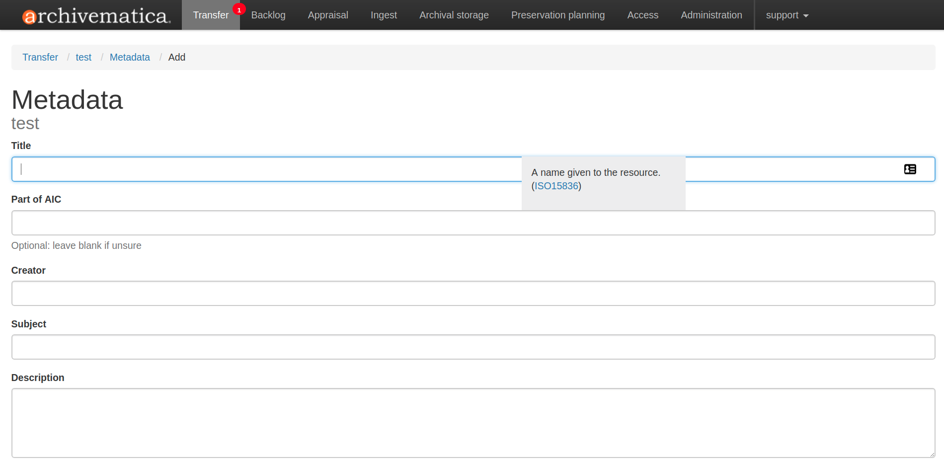 Metadata entry form