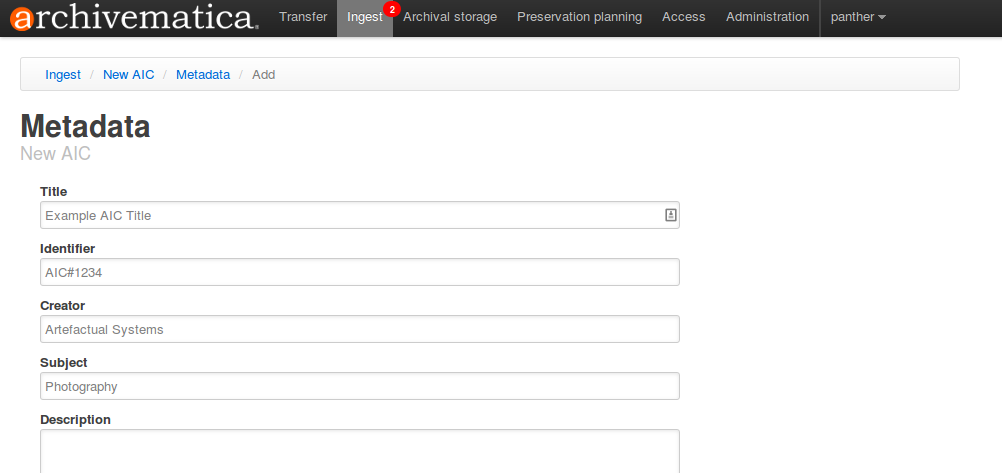 Enter metadata about the AIC.