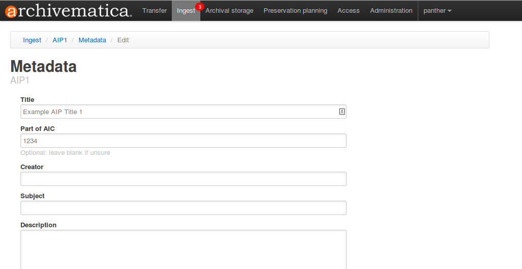 In the metadata screen add Title and Part of AIC