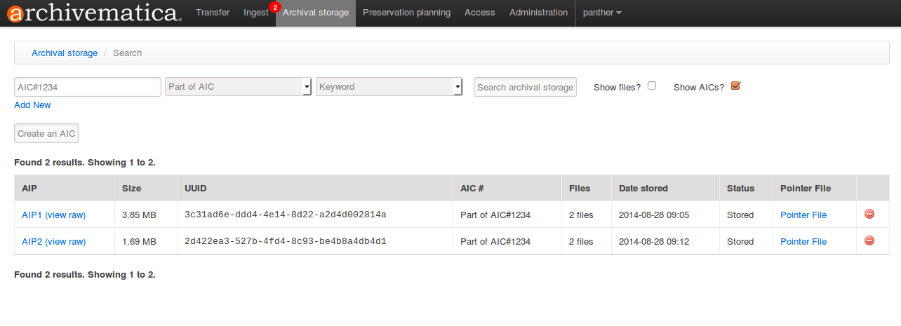 Search for AIPs in Archival storage