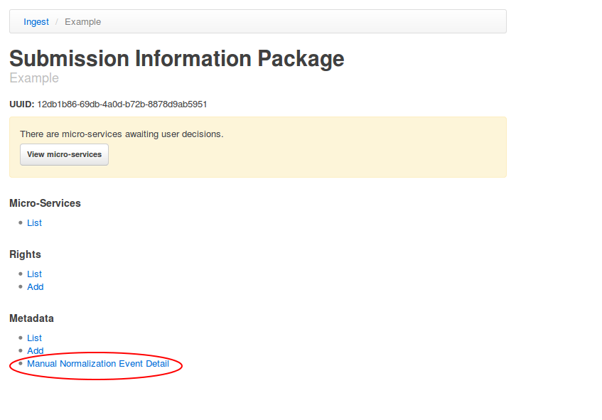 Link to add Manual Normalization Event Detail