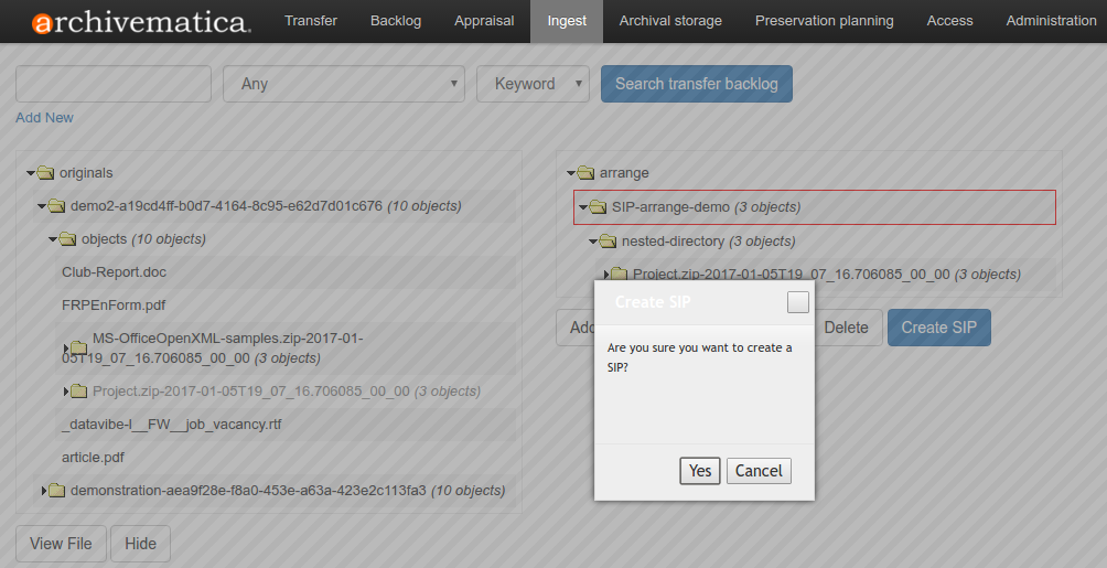 Create a new SIP in Arrange pane
